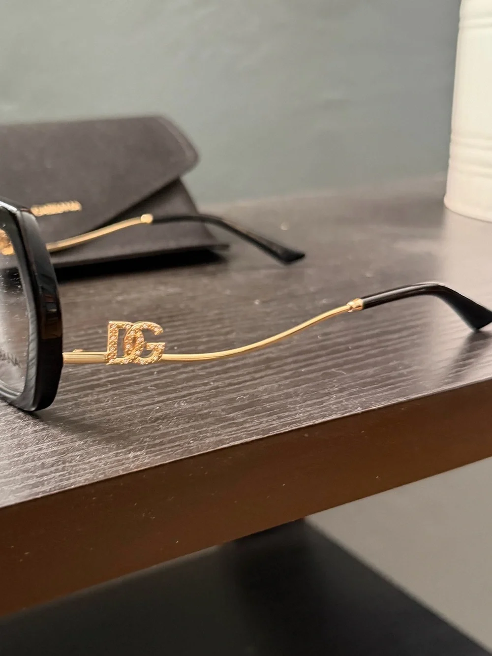 Dolce & Gabbana Black Square Sunglasses with Gold Logo Temples